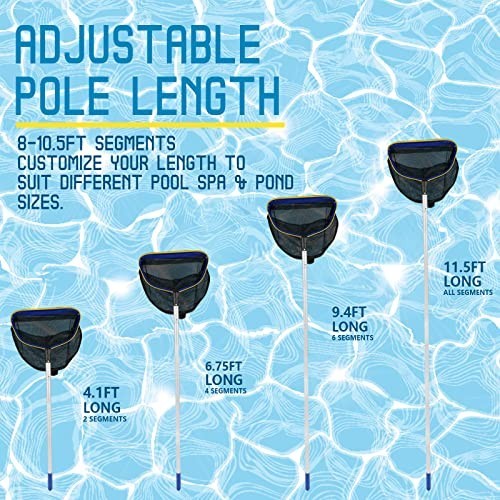 Pool Skimmer Net 17x16x17 Inch Fine Mesh Leaf Rake 3-10 ft Adjustable Aluminum