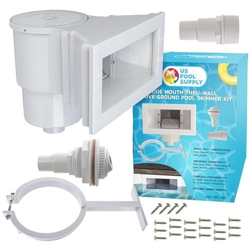 Wide Mouth Thru-Wall Above Ground Pool Skimmer Kit – Universal Set, ABS, Leaf Ba