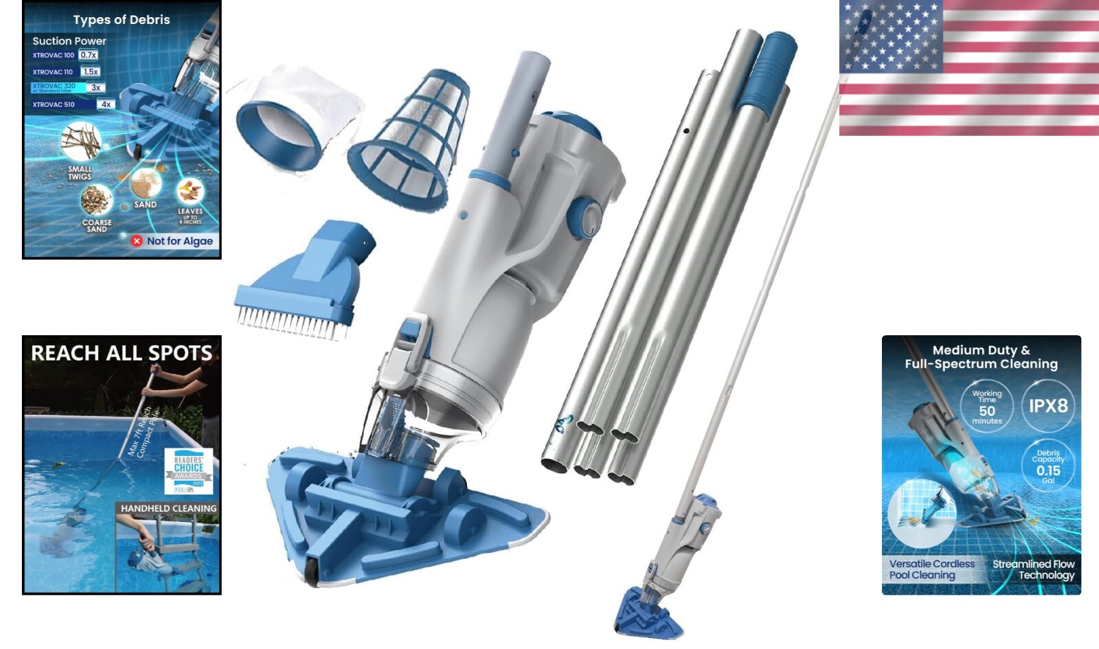 2025 Cordless Pool Cleaner with XL Head for Hard-to- Areas – 1- Service