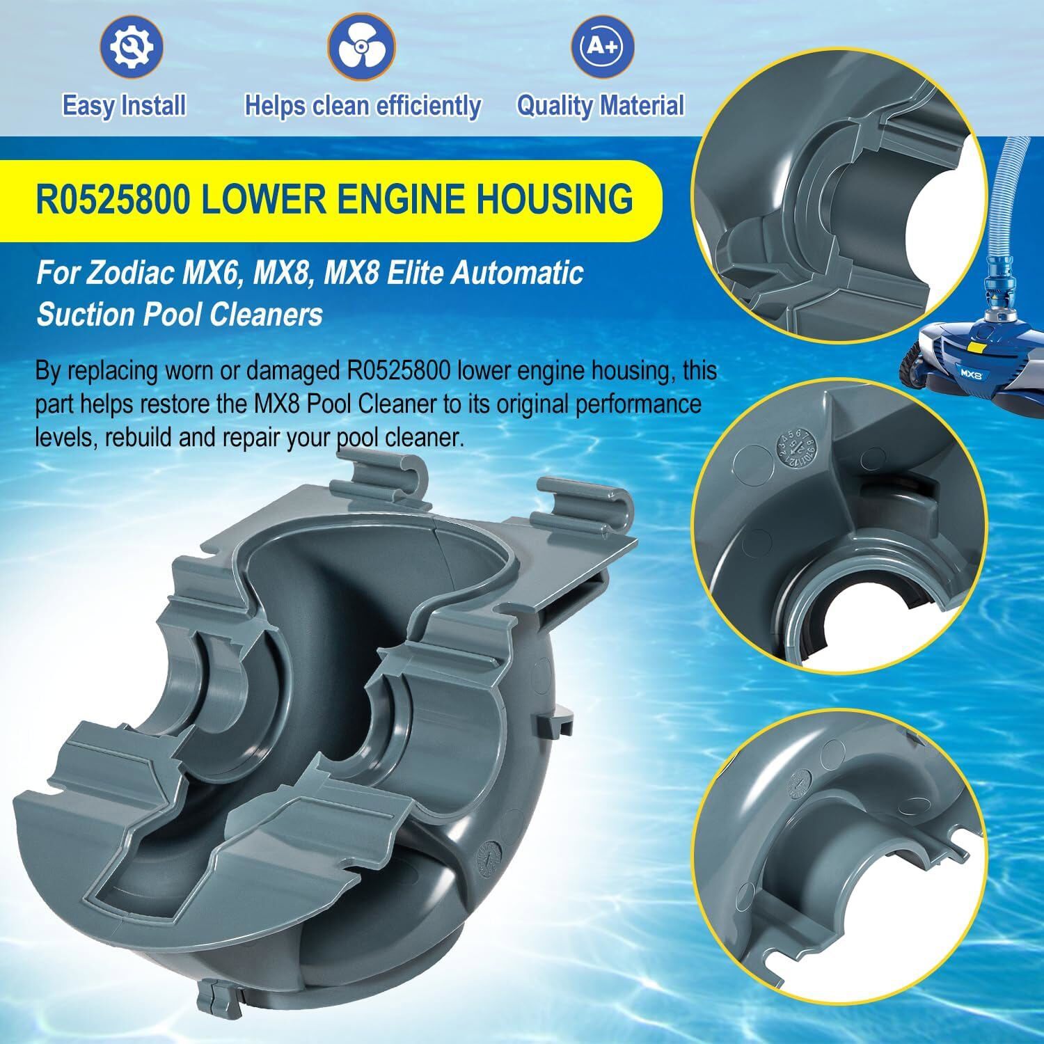 R0525800 Lower Engine Housing Assembly for Zodiac Baracuda MX6 MX8 MX8EL Elite
