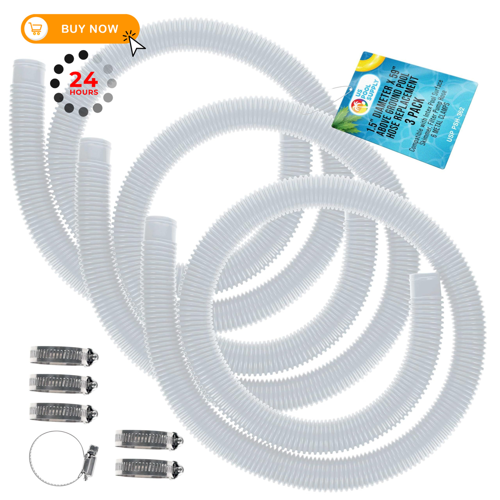 U.S. Pool Supply Above Ground Hose Replacement 1.5&Prime; 1.5 Inch, White