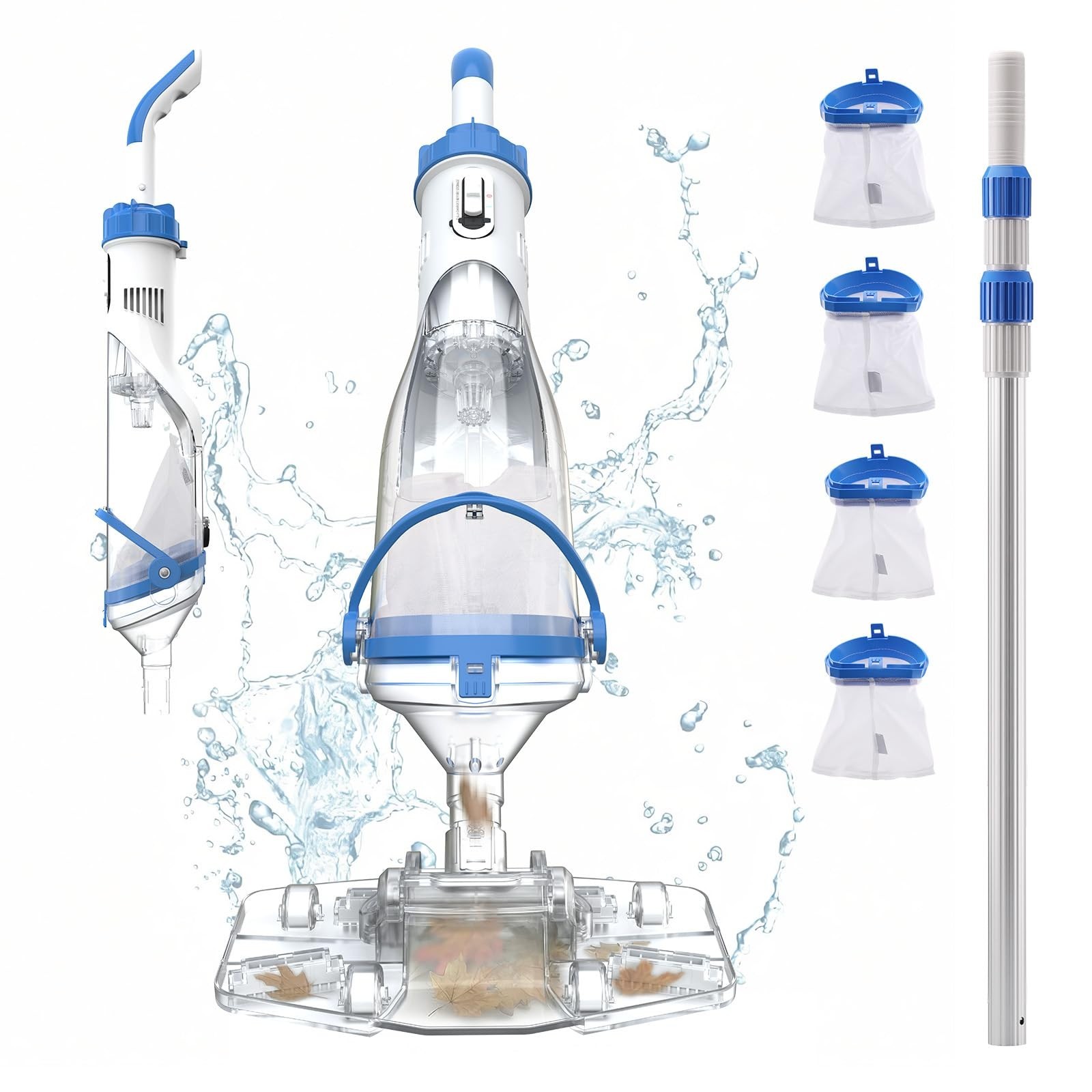 Cordless Rechargeable Pool Vacuum Cleaner for Above/In-Ground Pools, 1110 GPH Su