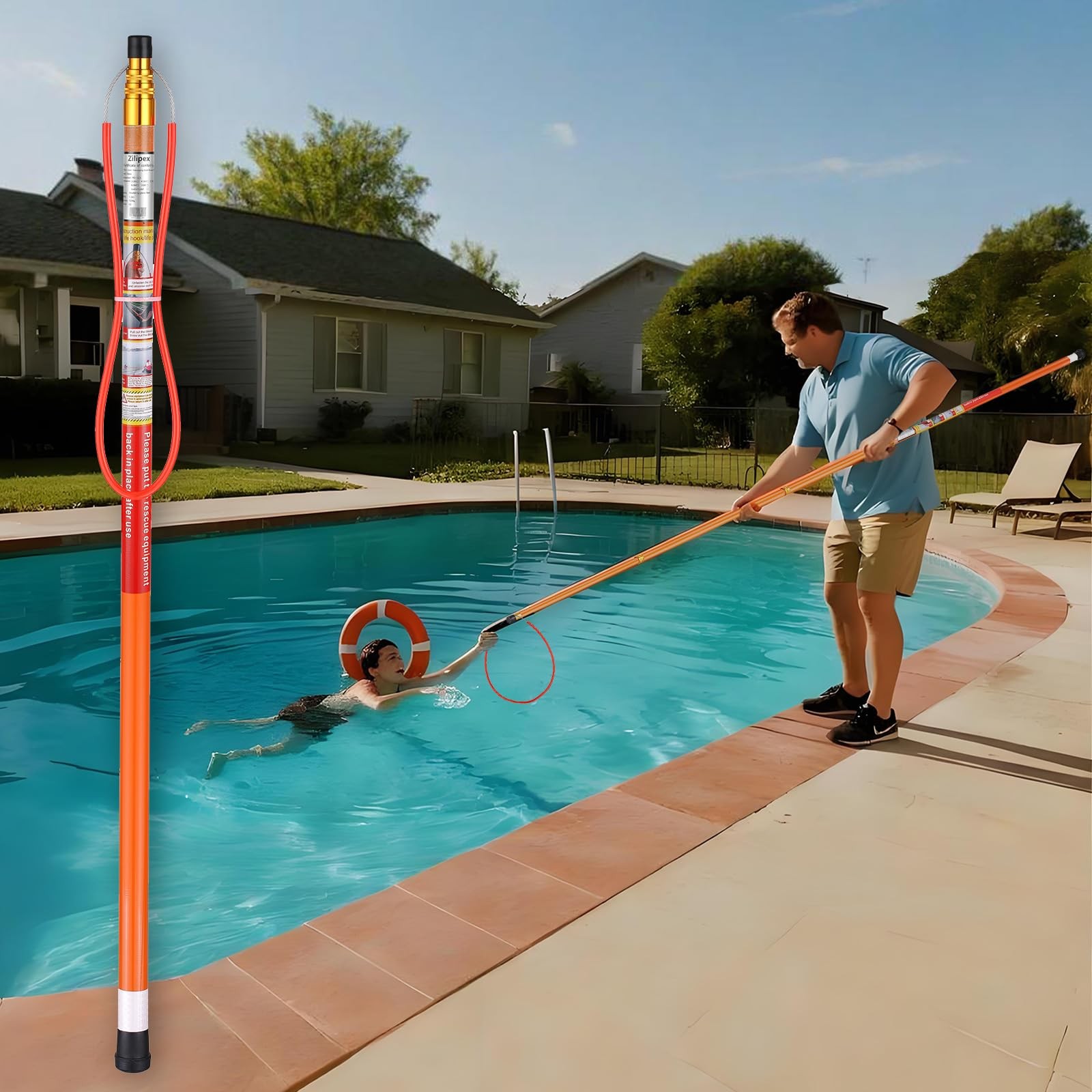 15ft Pool Safety Hook for Poles, Pool Rescue Hook, Life Hooks for Pools, Exte…