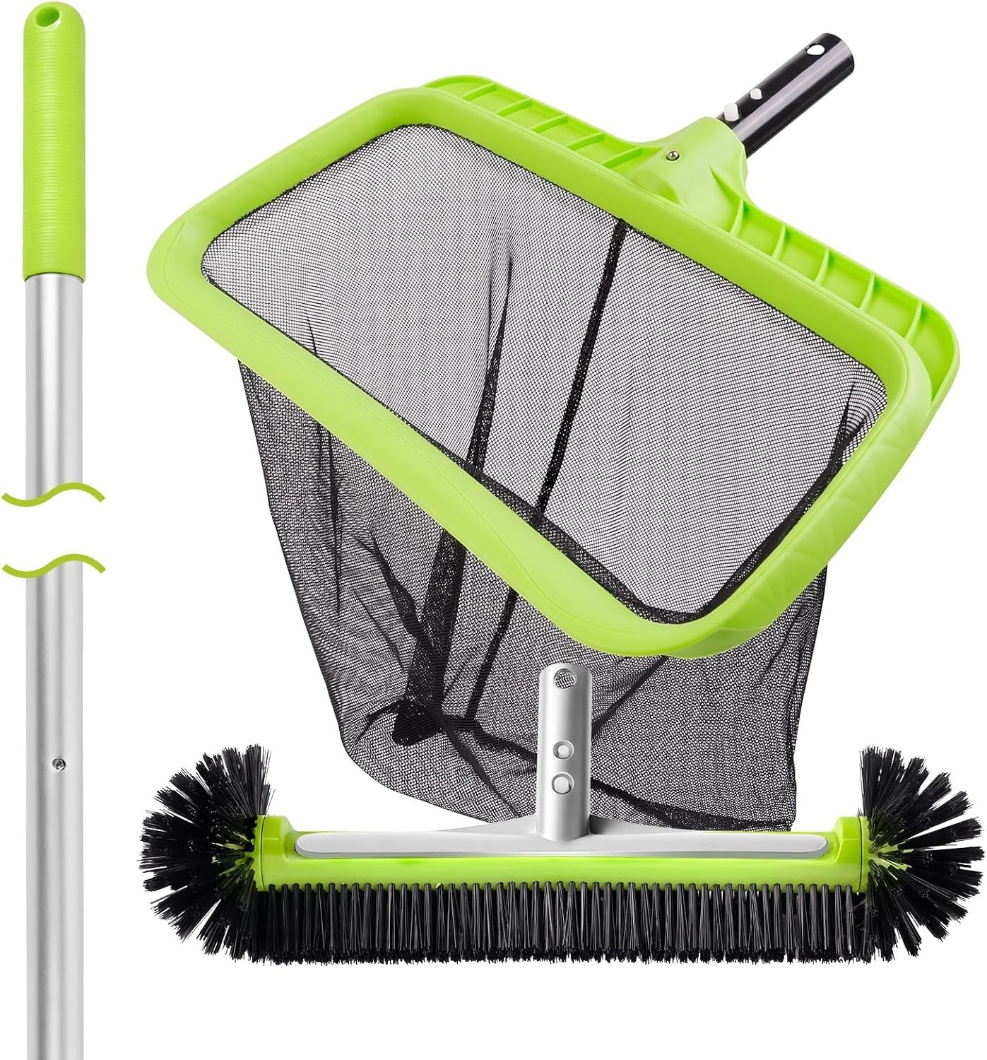 Deluxe Pool Cleaning Kit with 10.5Ft Aluminum Pole, Skimmer Net, Brush Head