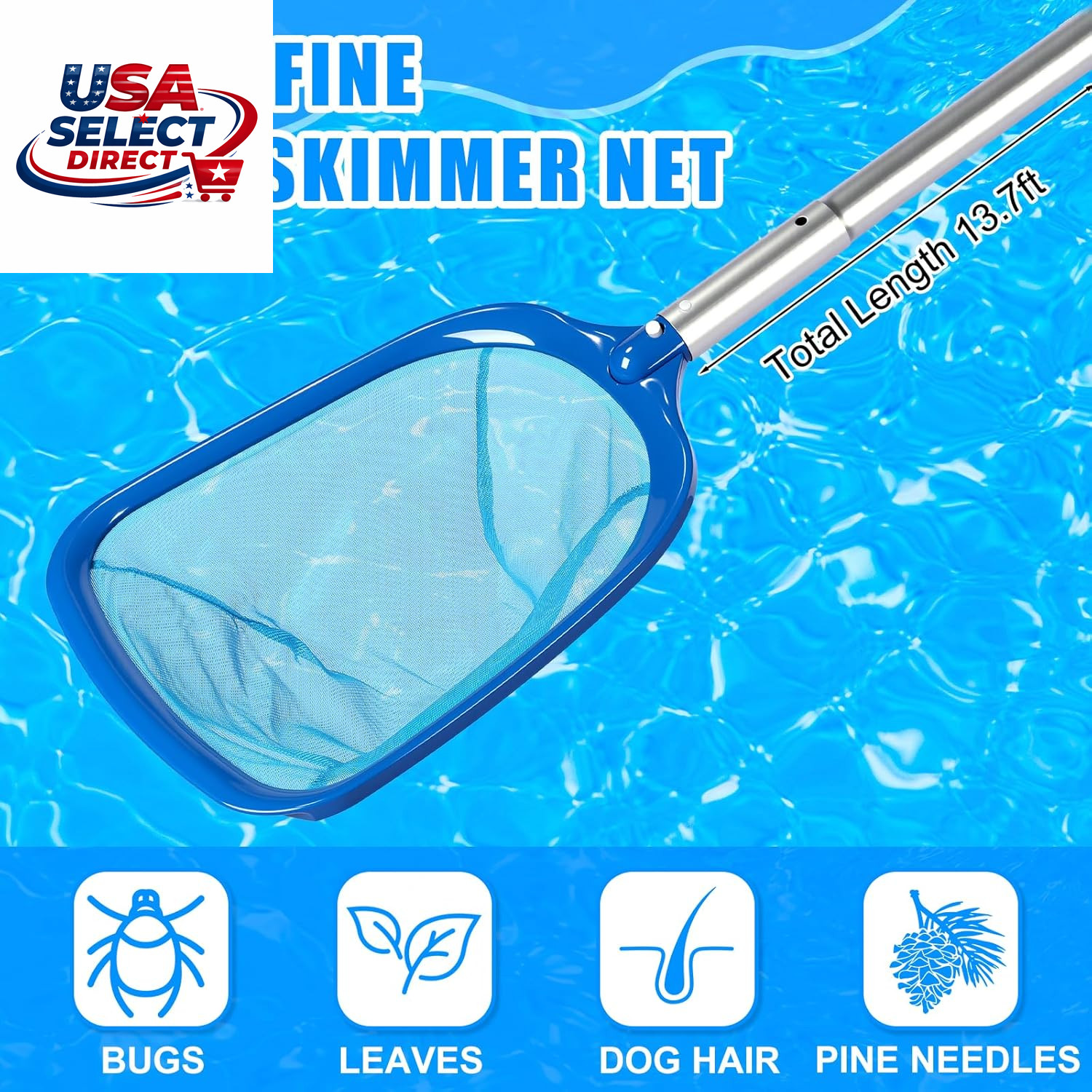4 Pcs Pool Vacuum Kit with 11.8&Prime; Head, 29.5 Ft Hoses, Skimmer Net
