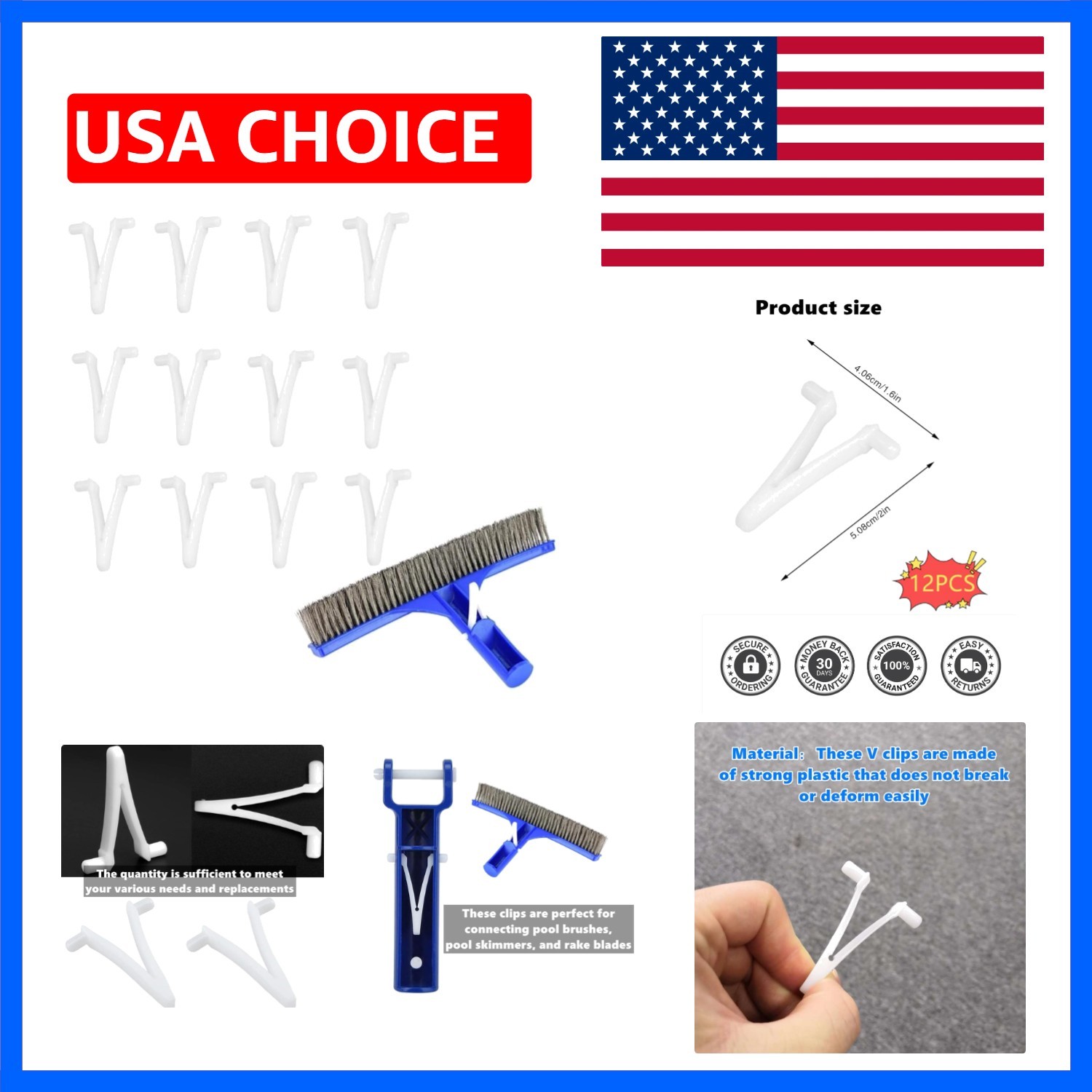 12Pcs Pool Brush Clips Plastic Pool Pole Clips Perfect V Pool Clips Pool Butt…