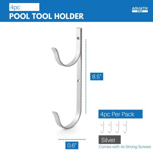 Pool Pole Hanger Premium 4pc Aluminium Holder Set, Ideal Hooks for 2
