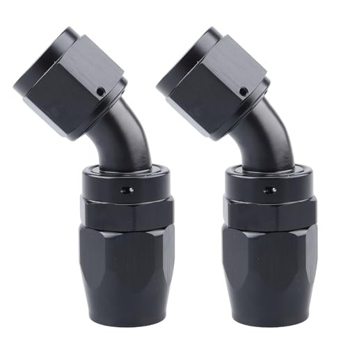 -6 AN 45 Degree Swivel Hose End Fitting Aluminum 6AN – 2PCS 45 Degree – Black