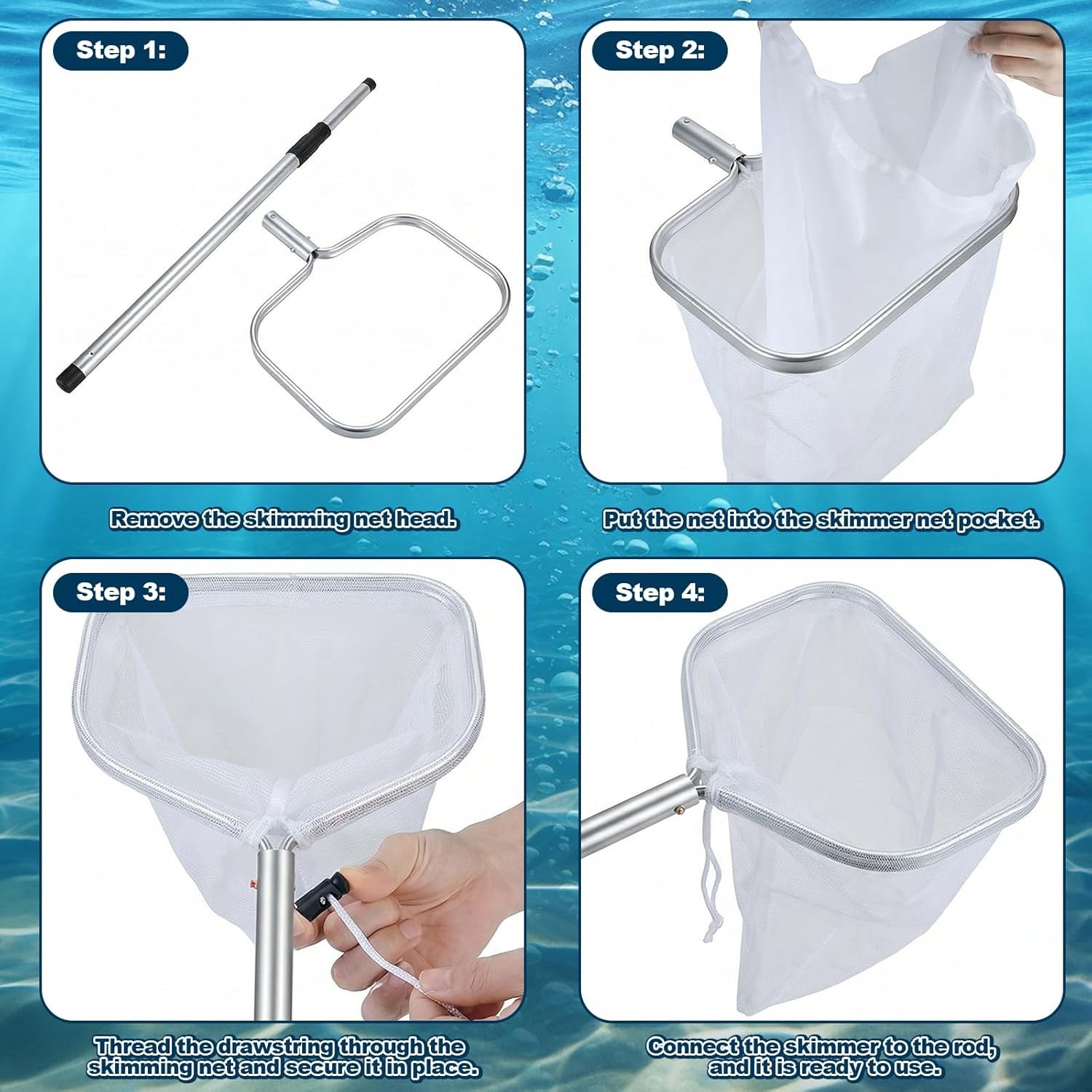 4Pcs 26×22 Inch Adjustable Pool Skimmer Net Replacement Ultra Fine Mesh Net Bag