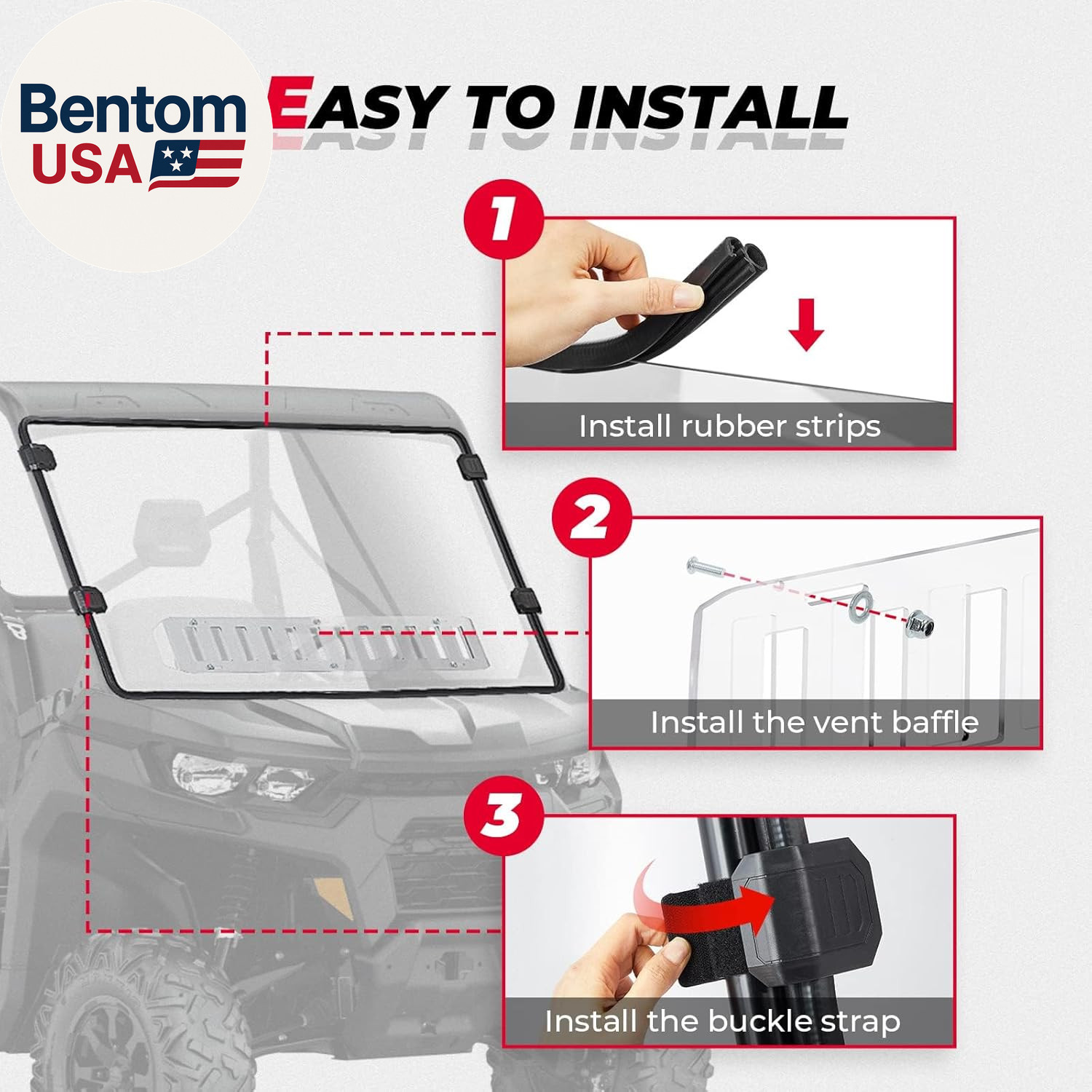 UTV Front Full Windshield SXS Front Windscreen Slide-Vent Polycarbonate Wind Scr
