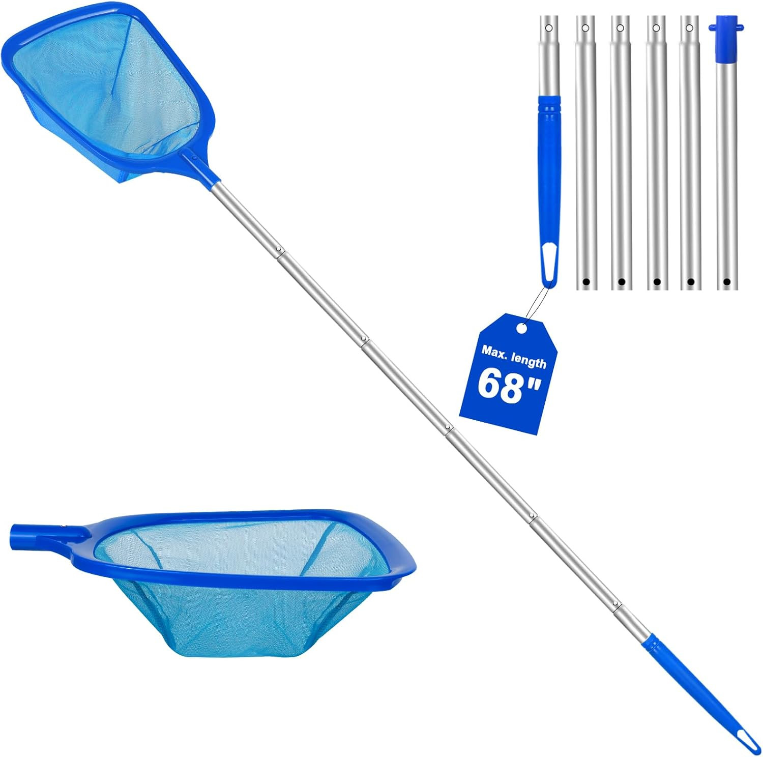 Pool Skimmer Net with Telescopic Pole – Fine Mesh for Leaves, Dust, Debris