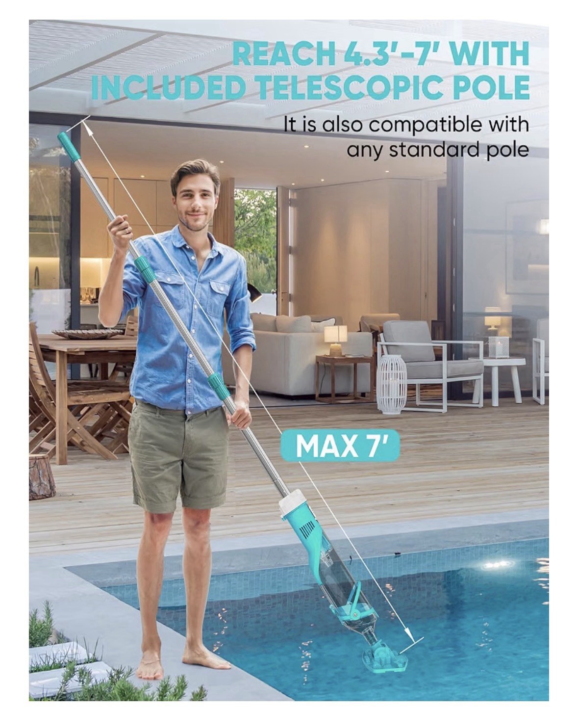 Cordless Rechargeable Pool Vacuum Handheld Cleaner w/ Telescopic Pole Hot Tub