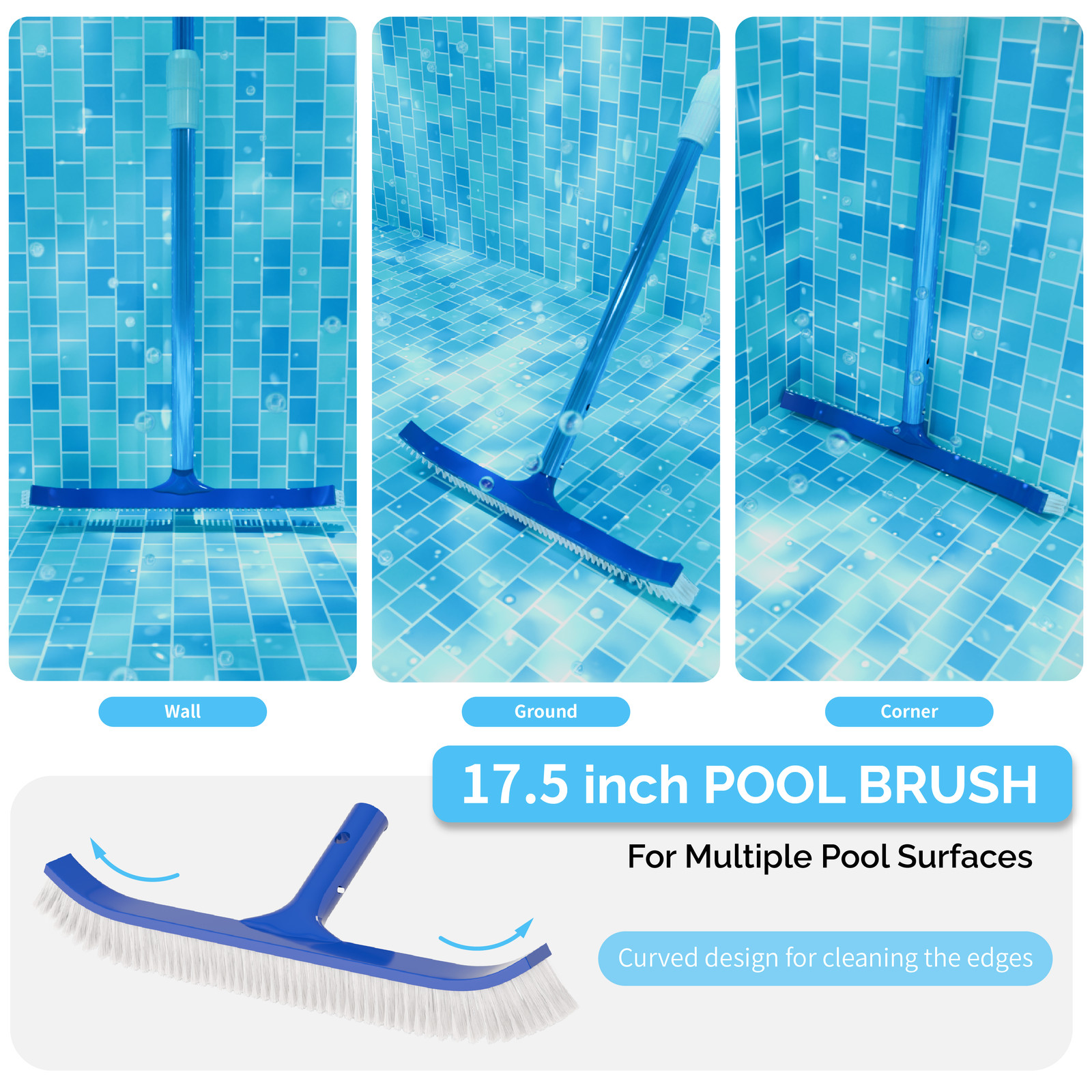 Outdoor Portable 3 PCS Swimming Pool Cleaning Kit with Net, Brush,Tube