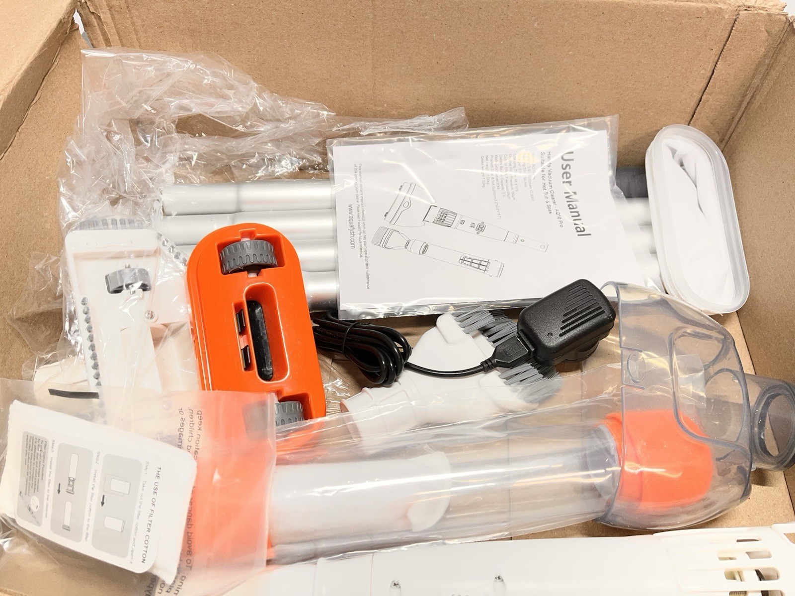 3-in-1 Pool Spa Vacuum Cleaner Rechargeable 25µm Filter Orange