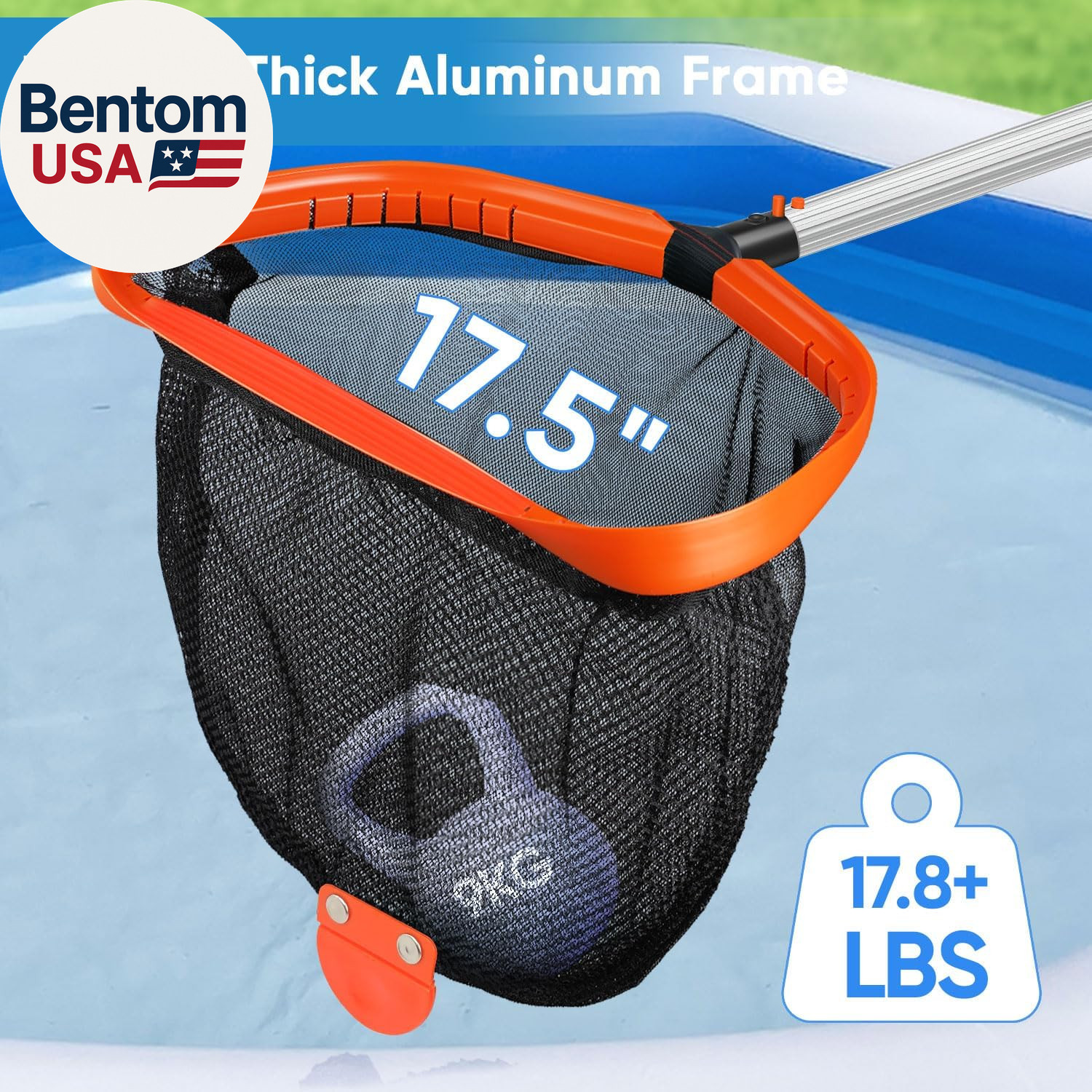 17.5&Prime; Pool Net, Pool Skimmer Net with Double-Layer Netting Bag, Aluminum Frame,