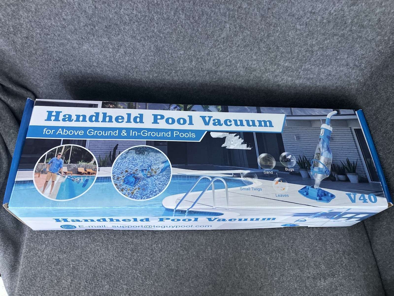 TEGUY V40 Handheld Pool Vacuum 40W 18.5GPM Dual Head for Above/In-Ground Pools
