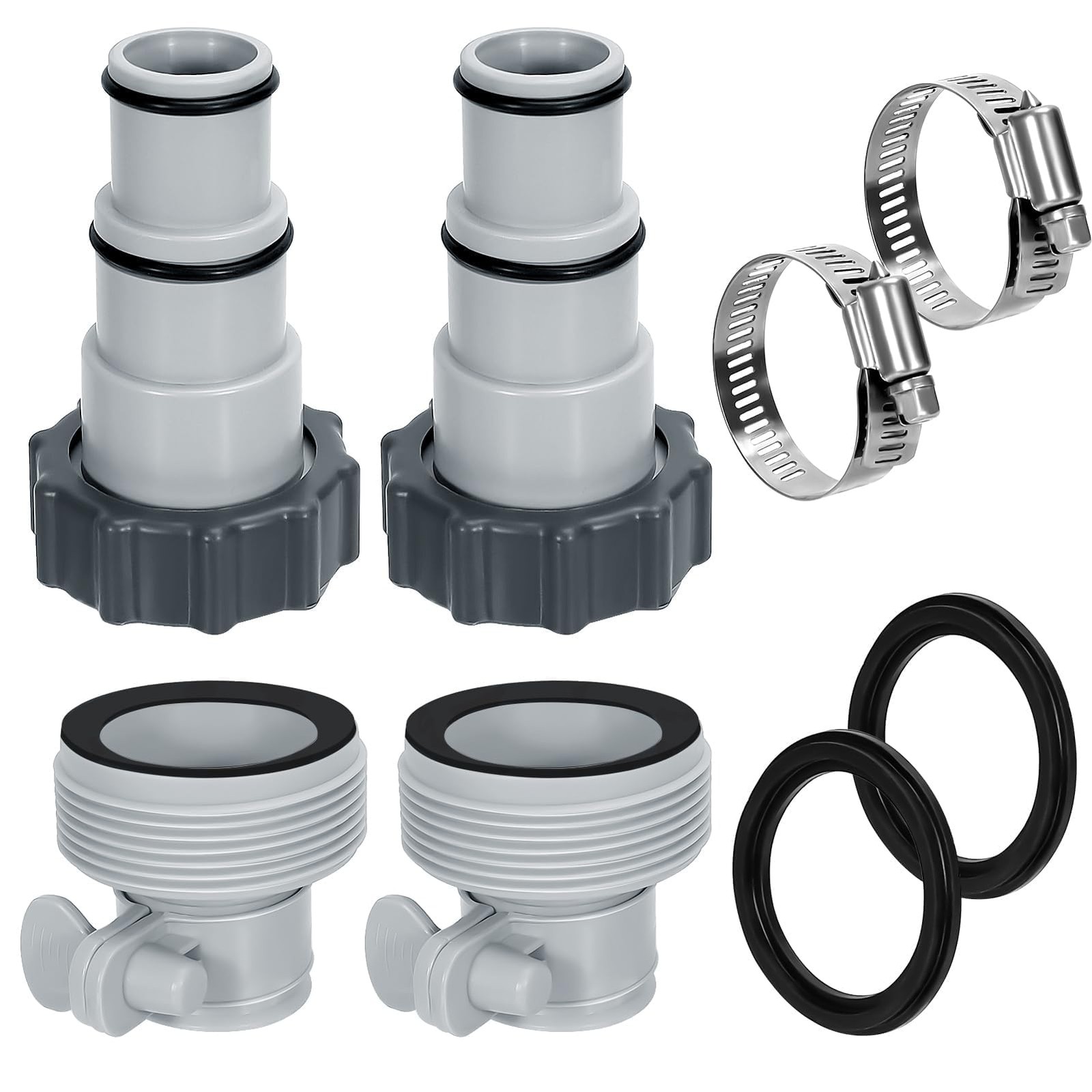 Pool Hose Adapter Type A & B for 1.25 and 1.5 Inch 2 3/8 inches, Grey, Black