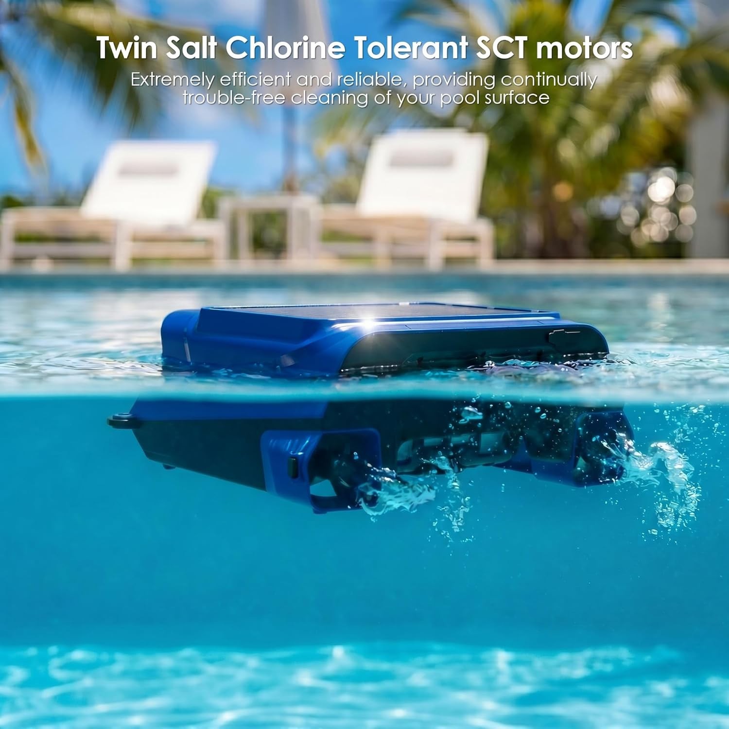 V12 Solar Pool Skimmer Robot Automatic Surface Cleaner App WiFi Remote Blue