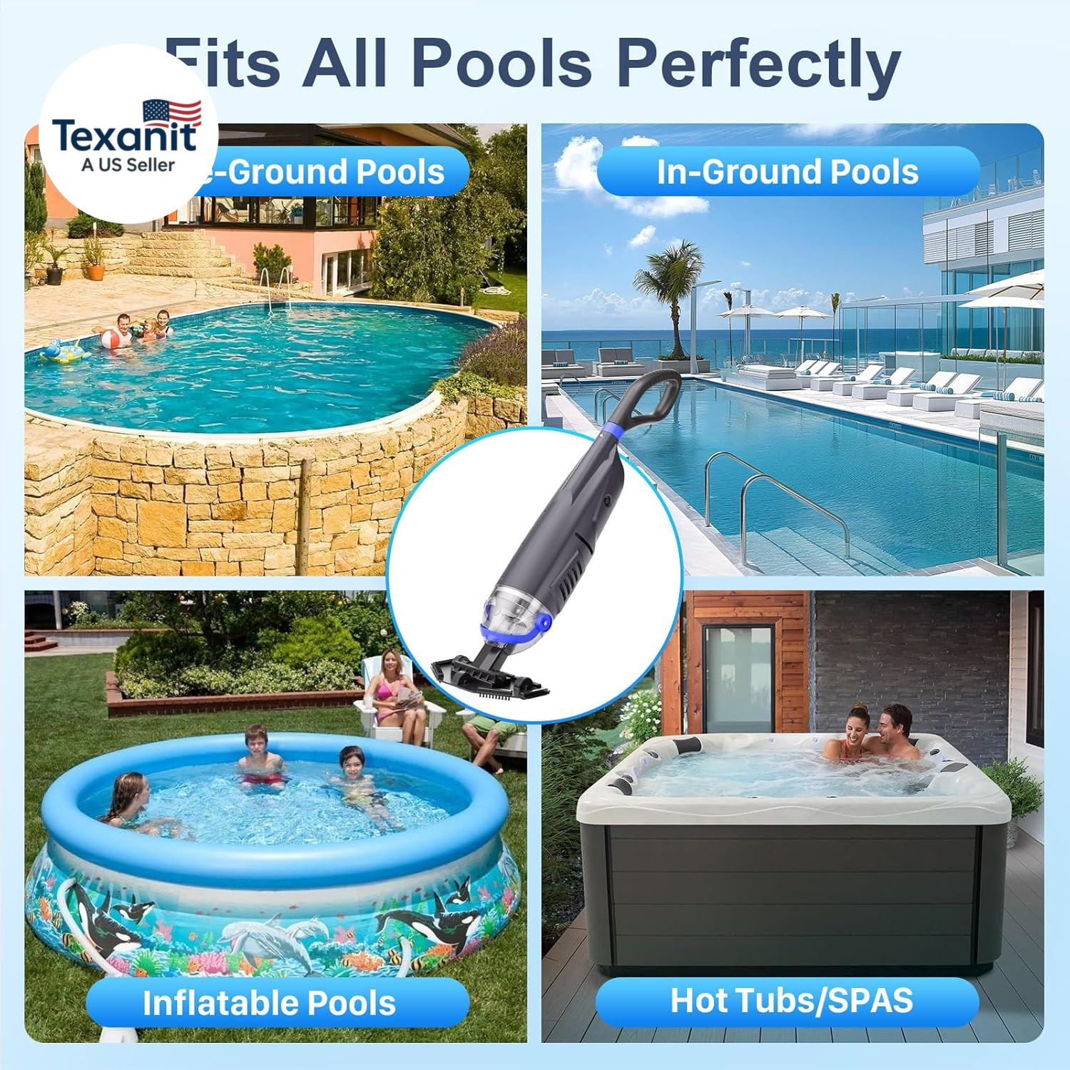 Upgraded Cordless Pool Vacuum with Telescopic Pole, 60 Min Powerful Suction & La