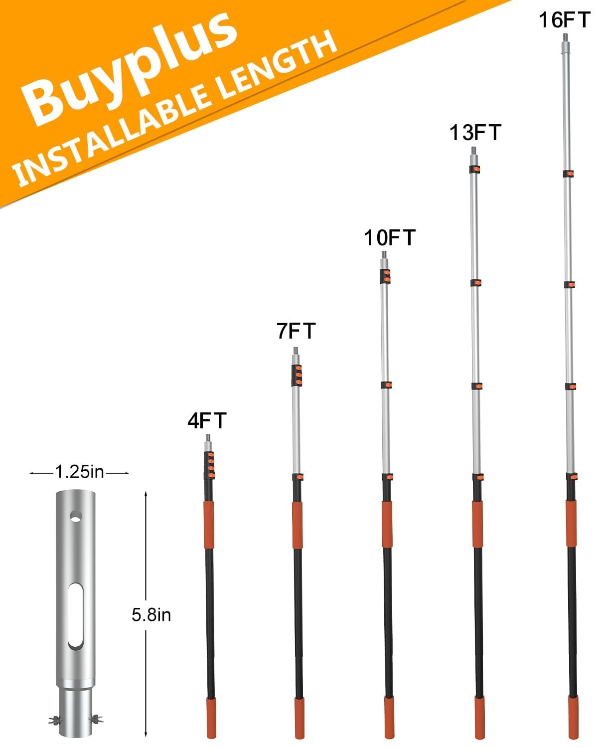 Pool Pole – Upgraded 16 Foot Telescopic Extendable Swimming Pool Pole with 4-…