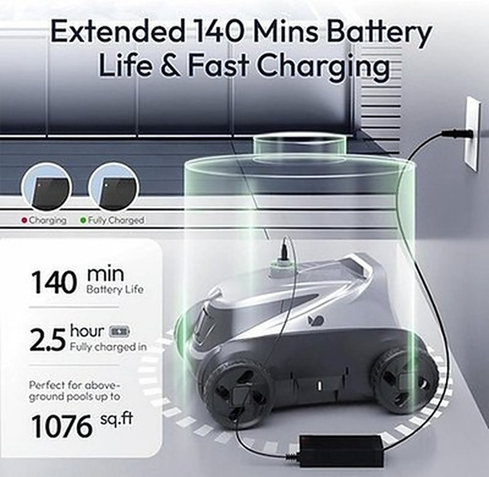 BUBLUE B10P Cordless Pool Vacuum for Above Ground Pool, 140-Min Runtime, #R034