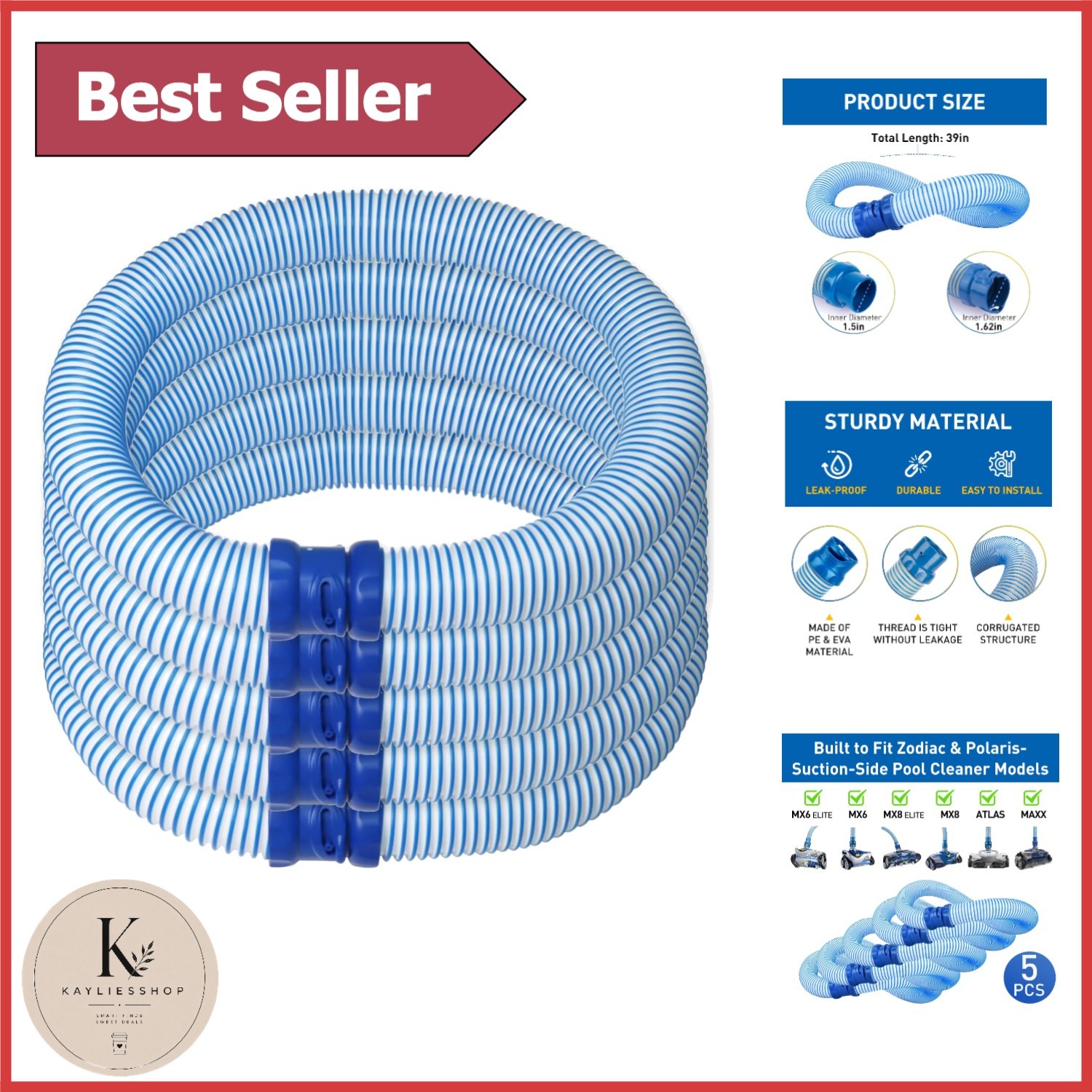 Easy Twist Lock 39-Inch Pool Vacuum Hose Set for Zodiac MX6 & MX8 Cleaners