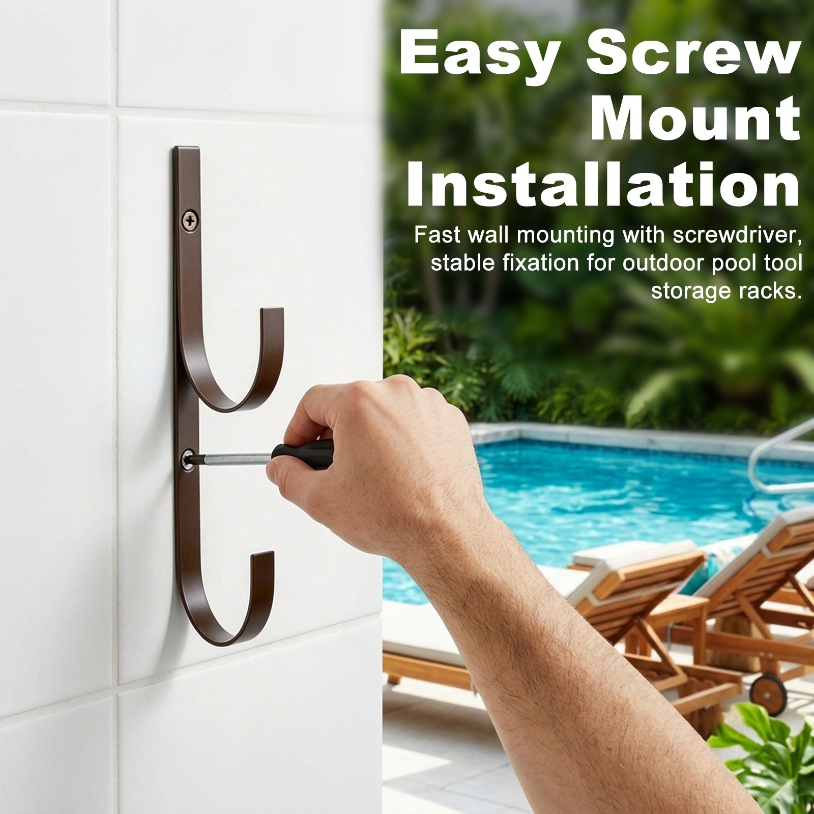 6-Pack Pool Pole Hanger, Iron Pool Hooks with Screws for Garden Tools [Brown]