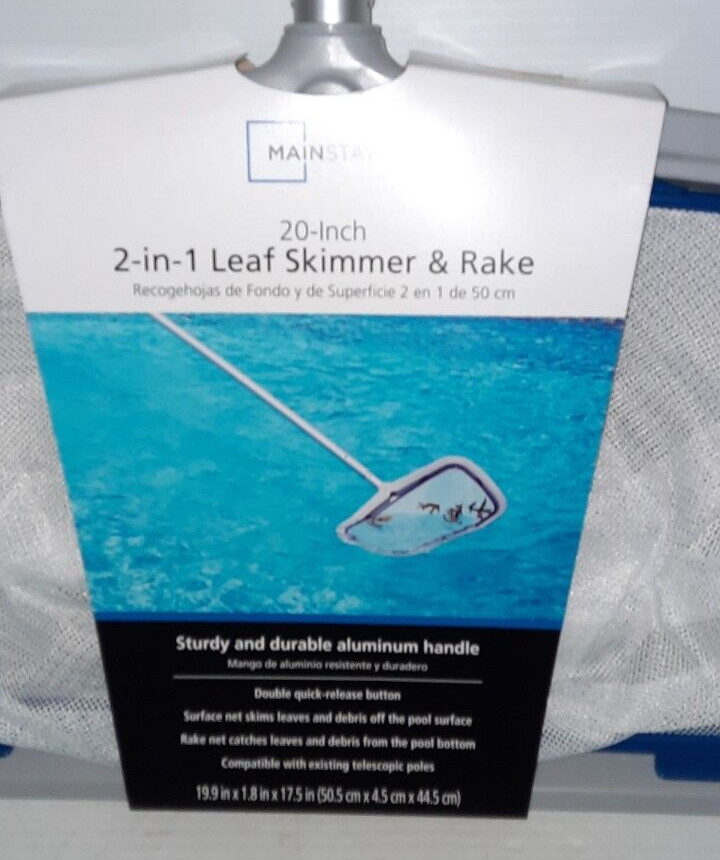 Mainstays 20 in. 2-in-1 Leaf Skimmer & Rake for Pools & Ponds etc. New