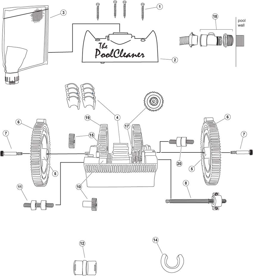 THE POOL CLEANER 4X, PS REAR WHEEL BEARING, SHAFT KIT PART 896584000-129