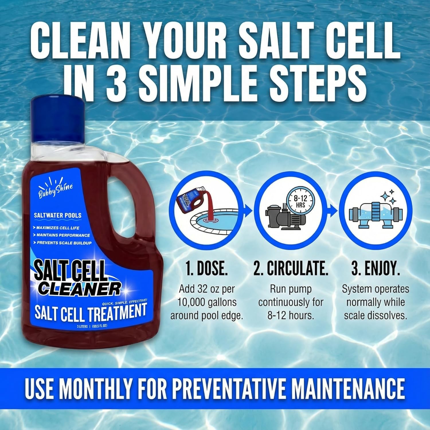 3L Salt Cell Cleaner for Saltwater Pools – Supports SWG Performance & Cleaning
