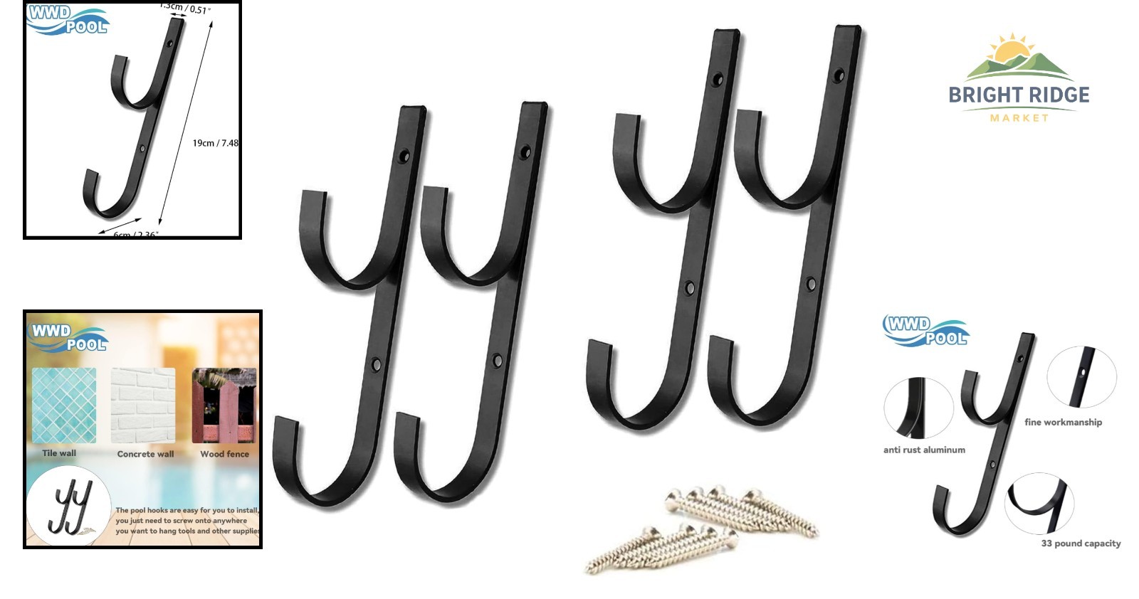 Rust Resistant Aluminum Hanger Set for Garden Tools and Pool Equipment Storage