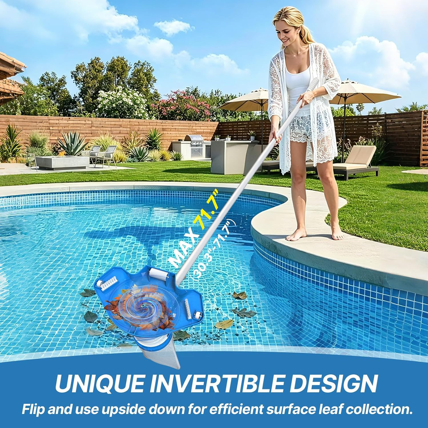 83GPM Big Rechargeable Pool Leaf Vacuum with 5-Section Pole, Cordless Pool Skimm