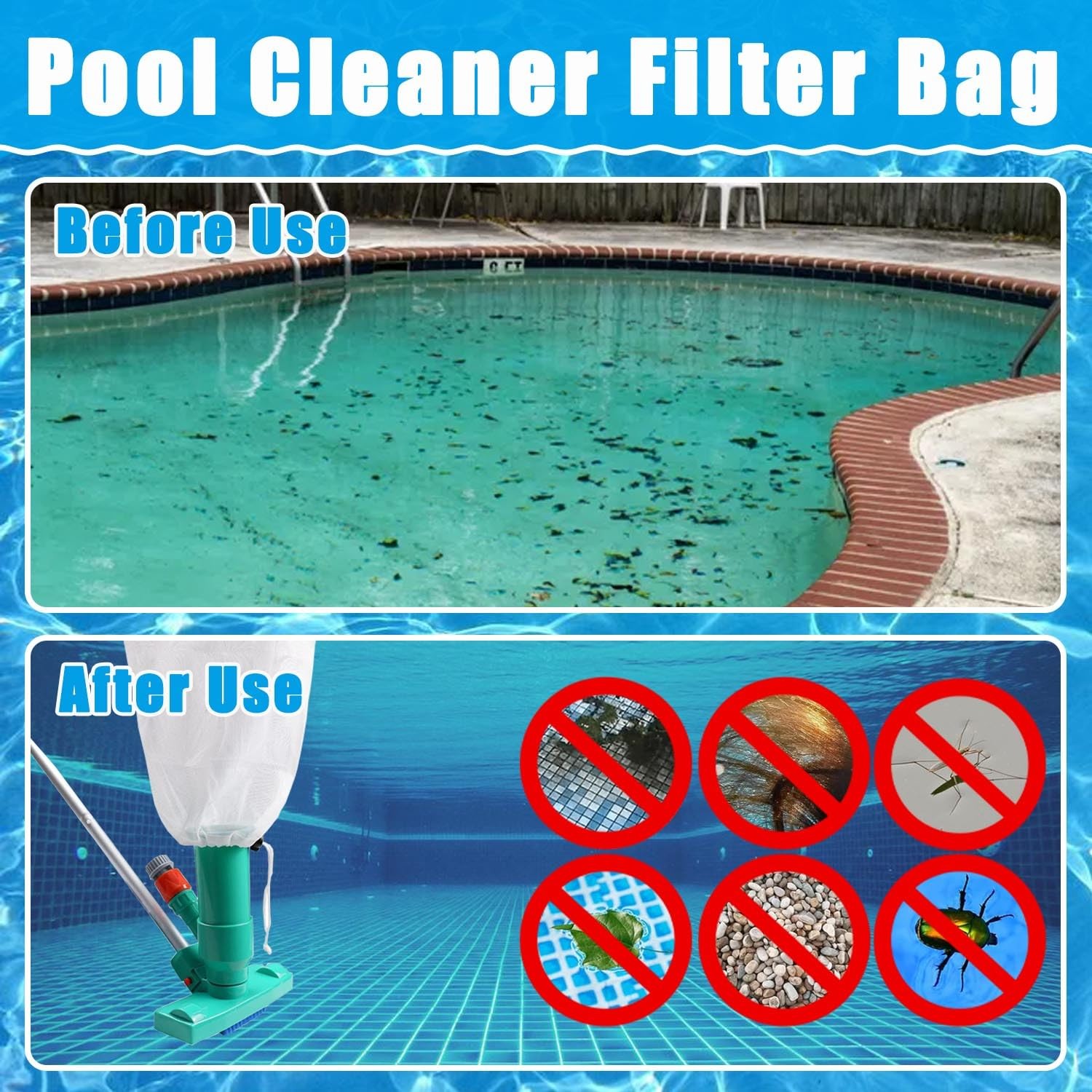 6Pack Pool Vacuum Mesh Replacement Bags, Fine Mesh Leaf Vacuum Net Bags with …