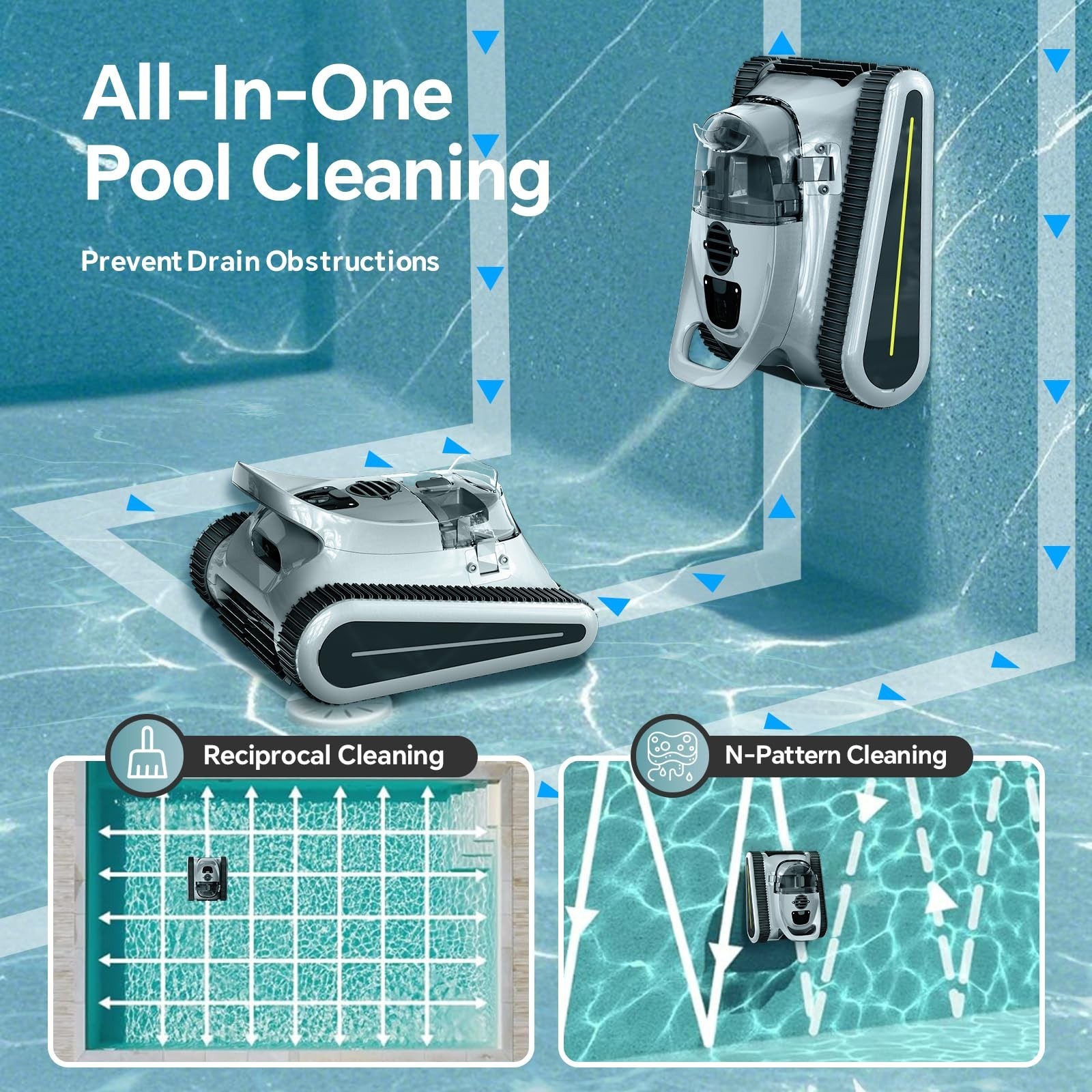 Cordless Robotic Pool Cleaner -Pool Vacuum 180W Brushless Motor, 45,000Pa Suc…