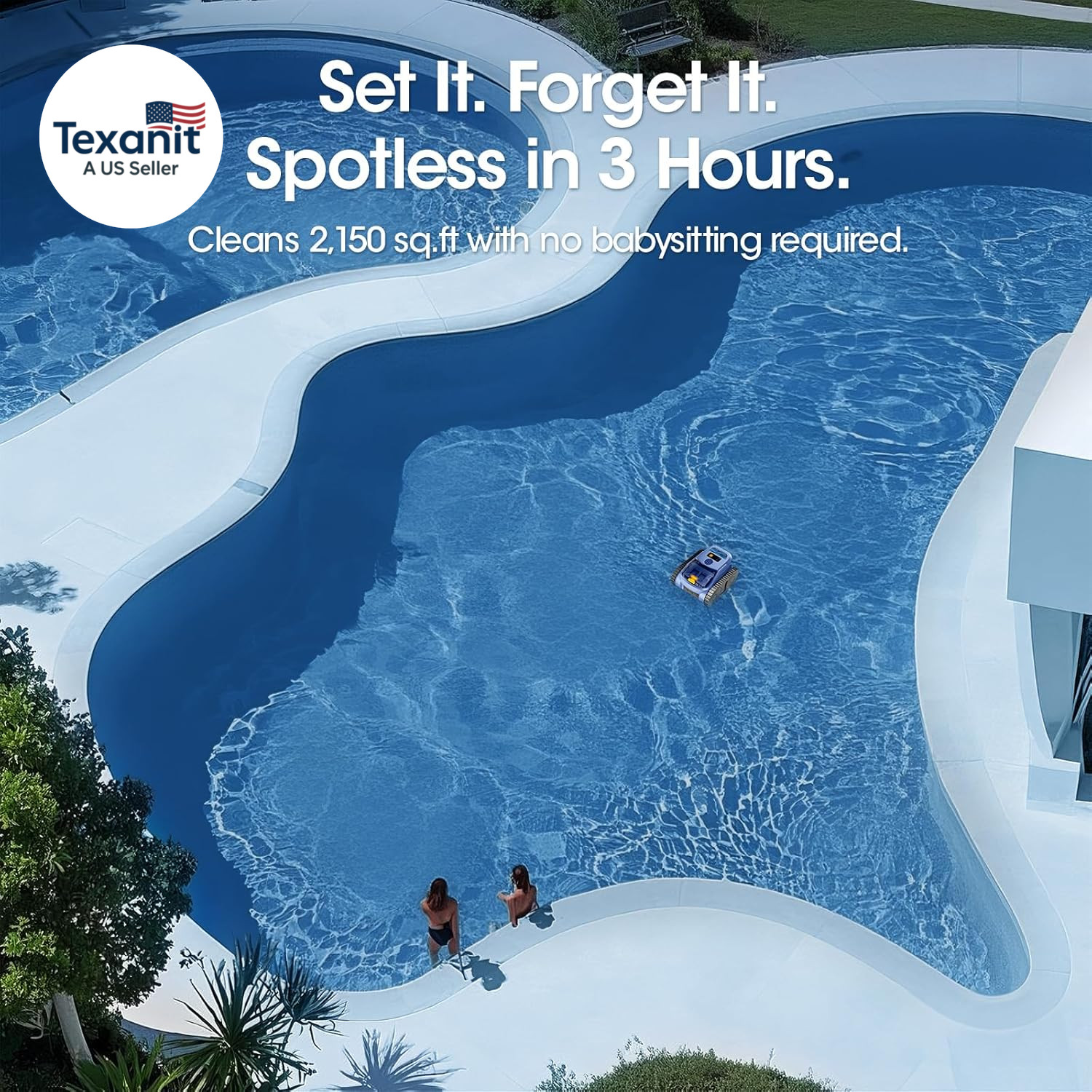 Cordless Robotic Pool Vacuum with Smarter Navigation & Track Drive, Dual 180W Br