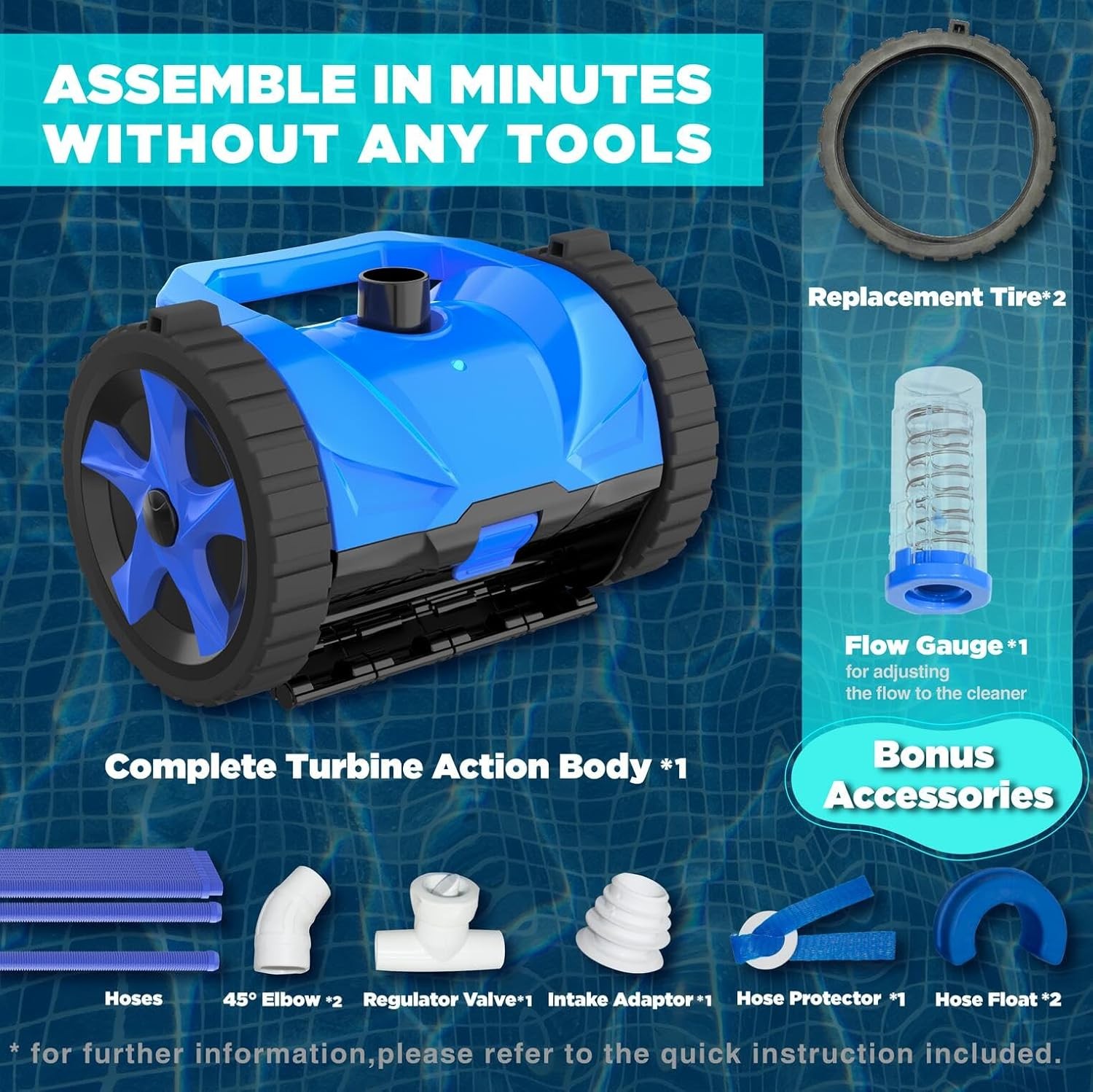 Automatic Turbine Pool Cleaner Suction Side for Inground