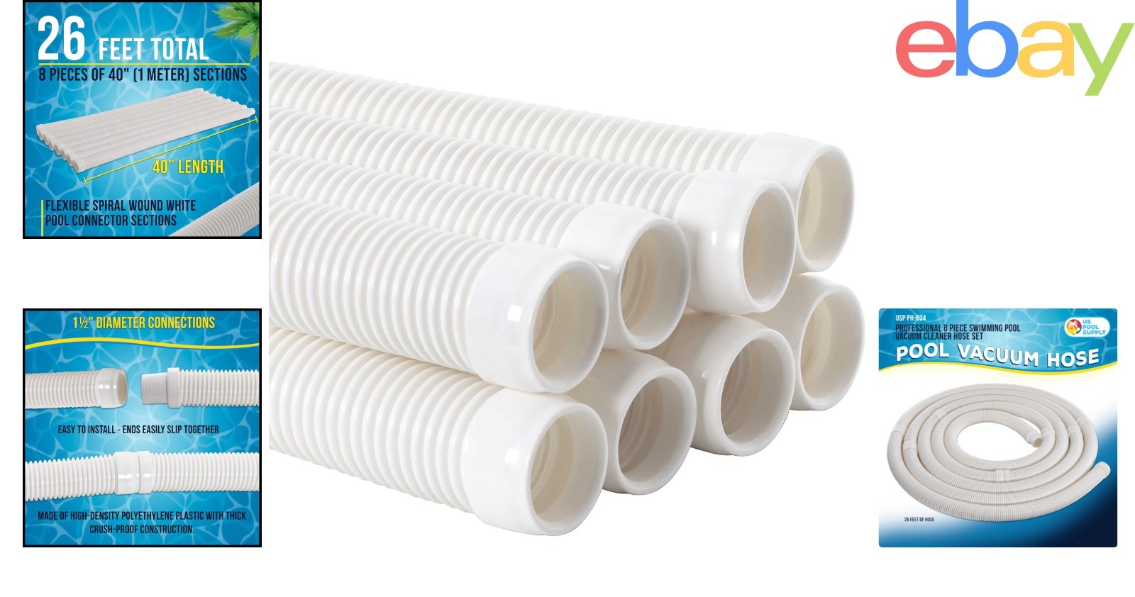 Complete Pool Vacuum Hose Set, 40 Inch Sections Designed for Most Cleaner Brands
