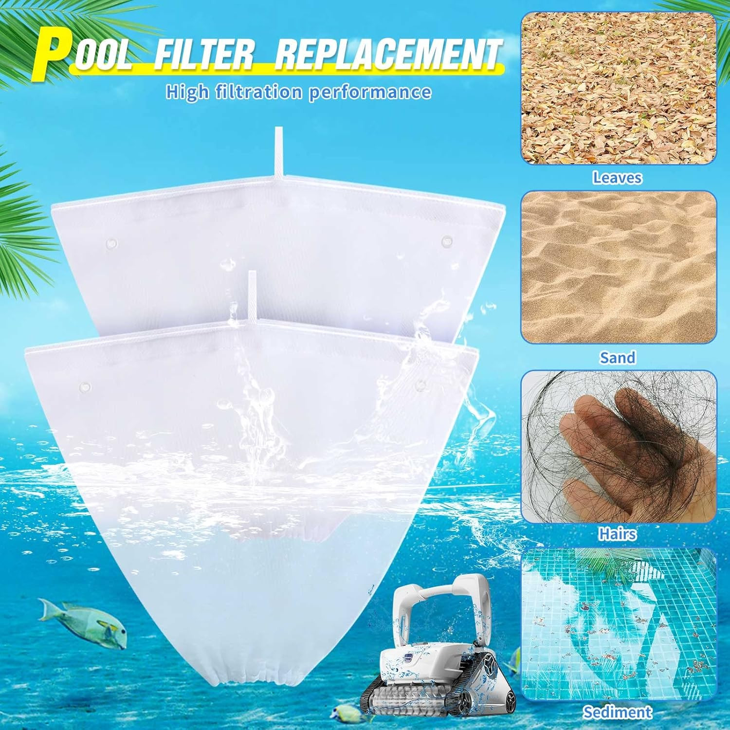 2 Pcs Pool Cleaner Fine Filter Bag Replacement Pool Spa Part Compatible with Aqu