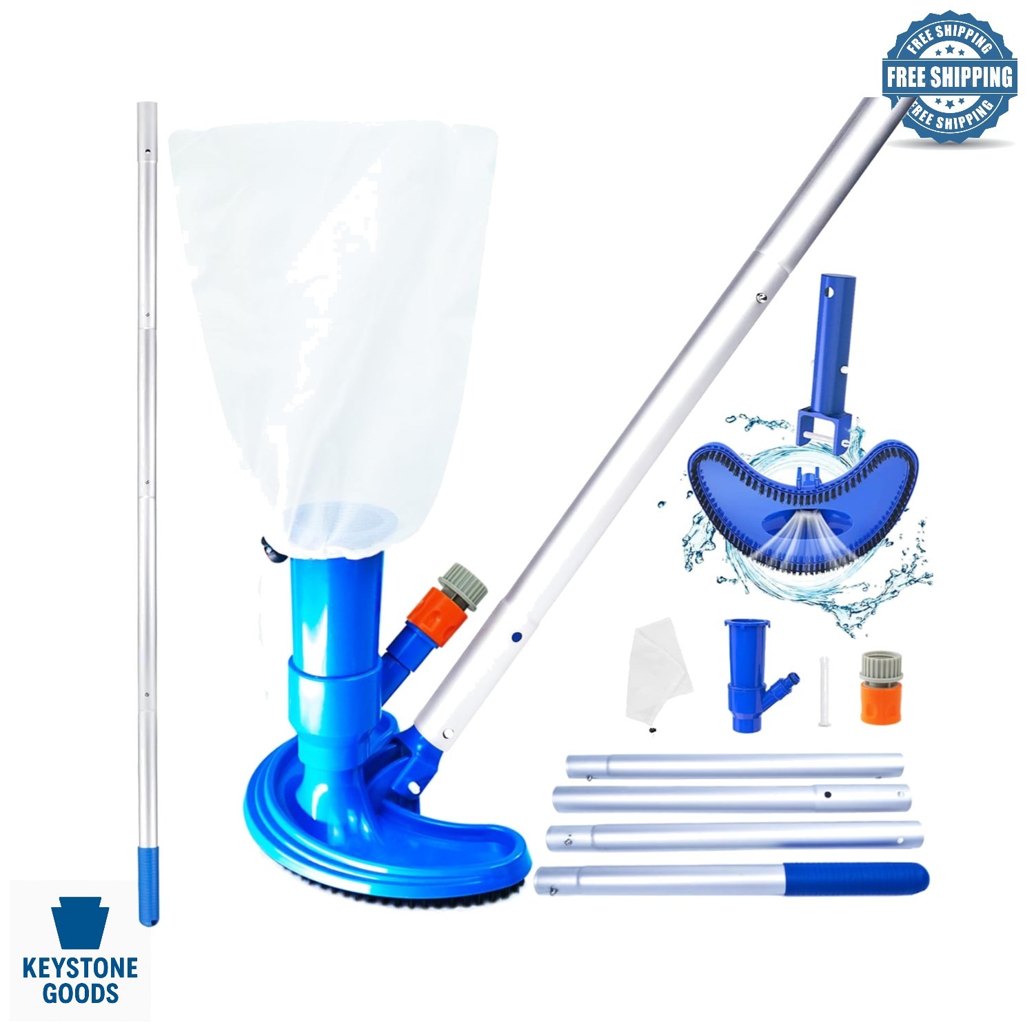 Portable Pool Vacuum Cleaner Kit with Telescopic Aluminium Pole & Fine Mesh L…