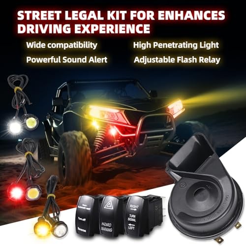 UTV Turn Signal Kit with Horn, ATV UTV Street Legal Kit, Pre-Wired, Plug and