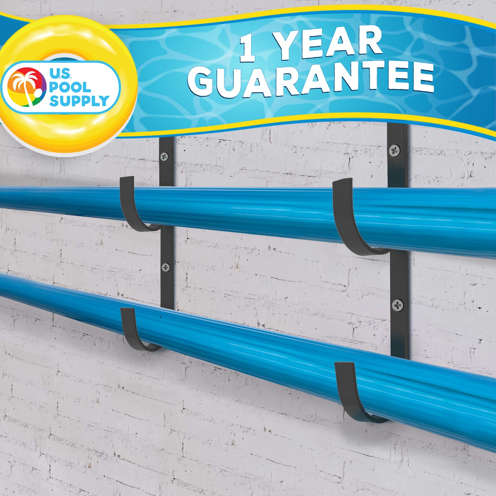 U.S. Pool Supply Set of 2 Black Aluminum Pool Hangers for Telescopic Poles, Nets