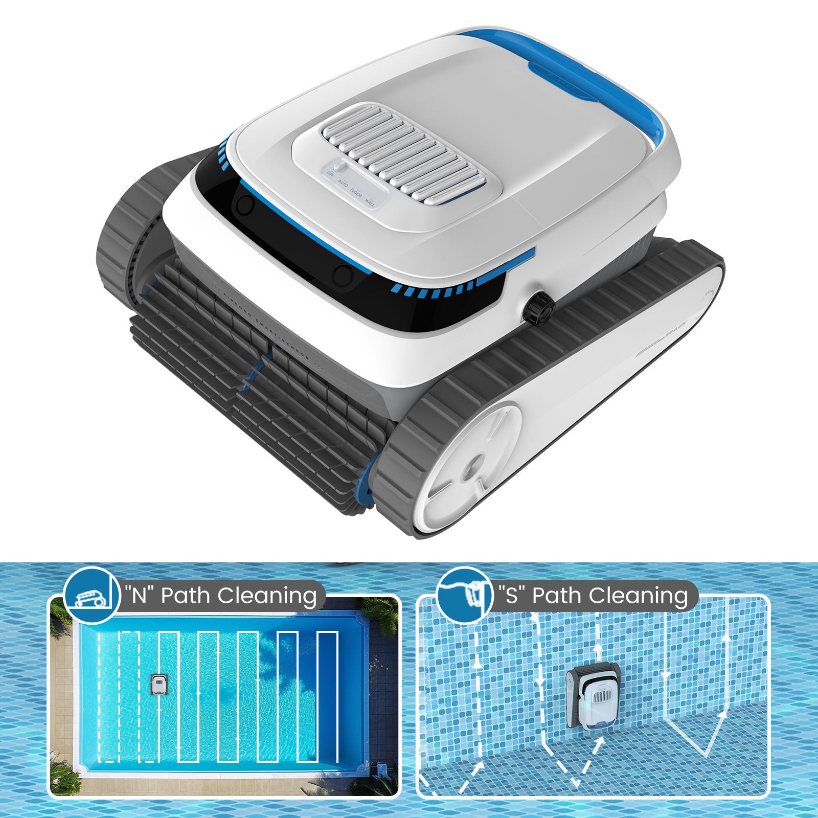 Cordless Robotic Pool Cleaner Wall Climbing Floor Waterline 120Min 4L Filter