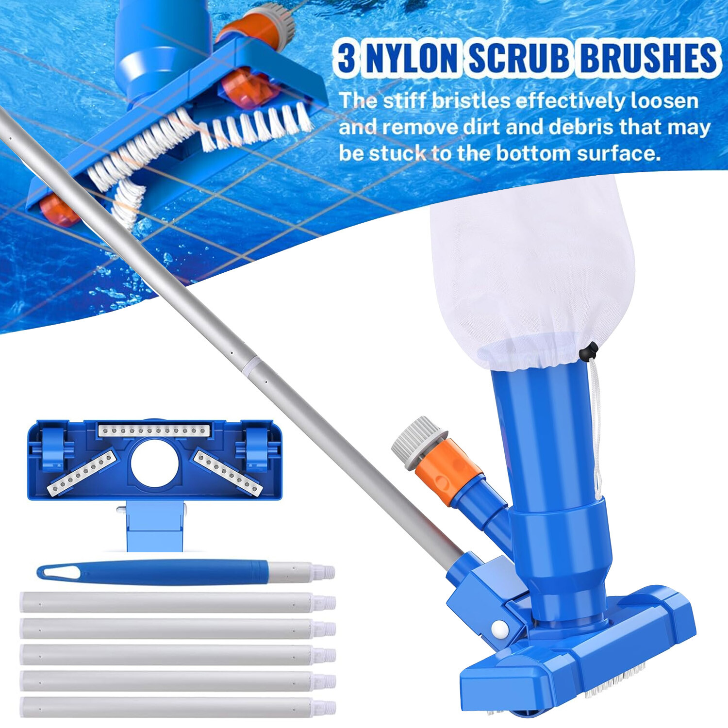 Swimming Pool Jet Cleaner 5Section Pole Ground Spa Pond Fountain Handheld Vacuum