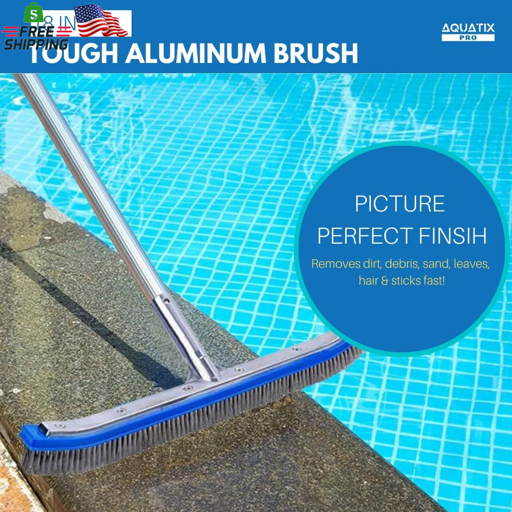 Aquatix Pro Pool Brush Head, 18&Prime; Heavy Duty for Cleaning Walls & Floors, Stainle