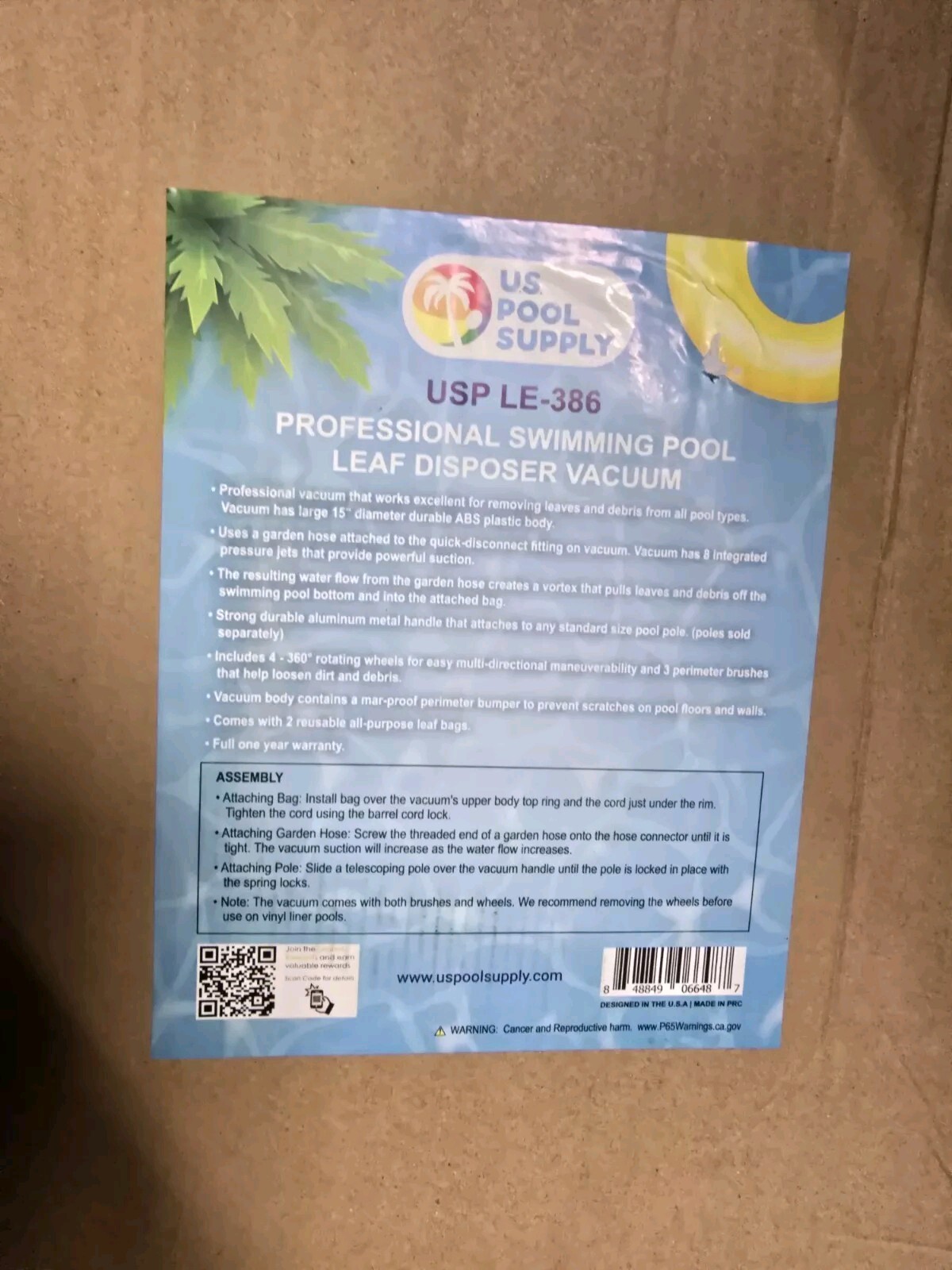 U.S. Pool Supply Swimming Pool Leaf Vacuum, 15&Prime; Cleaner, 2 Debris Eater Bags