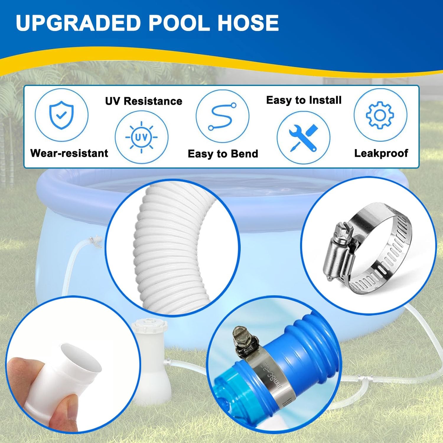 Qloby 2 Pack 1.25&Prime; x 59&Prime; Pool Hoses for Above Ground x 59&Prime;, White