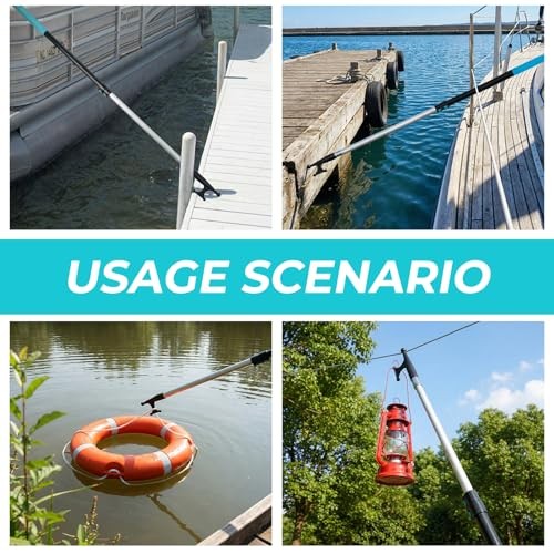 5-12 ft Telescoping Boat Hook Pole – 20ft Reach Heavy Duty Aluminum Boat Blue