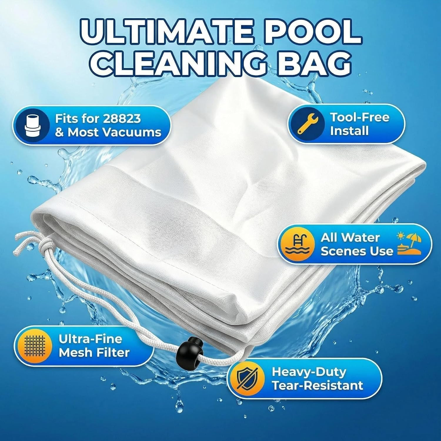 28823 Fine-Mesh All Purpose Swimming Pool Vacuum Replacement Bag, 1 Pack |