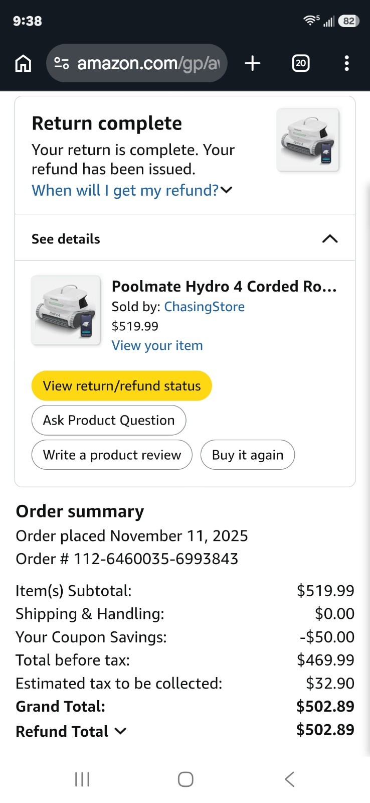 Chasing Poolmate Hydro 4 Corded Robotic Pool Cleaner 5,070 GPH suction capacity
