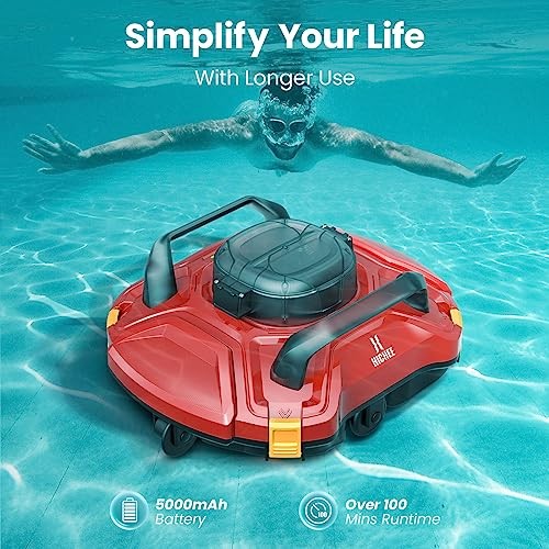 HICHEE P1 CORDLESS AUTOMATIC POOL CLEANER FOR POOLS UP TO 900 SQ. FT – RED/BLACK